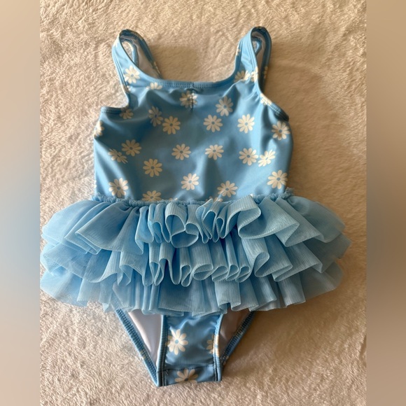 Cat & Jack Other - New Cat & Jack Daisy Print Blue Tutu Ruffle One Piece Swimsuit 5T nwot